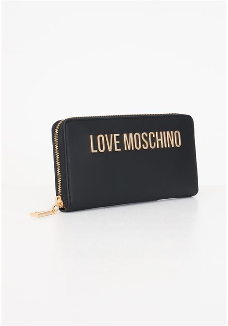 Portafoglio nero da donna lettering metallo gold zip around LOVE MOSCHINO | JC5611PP1IKD0000
